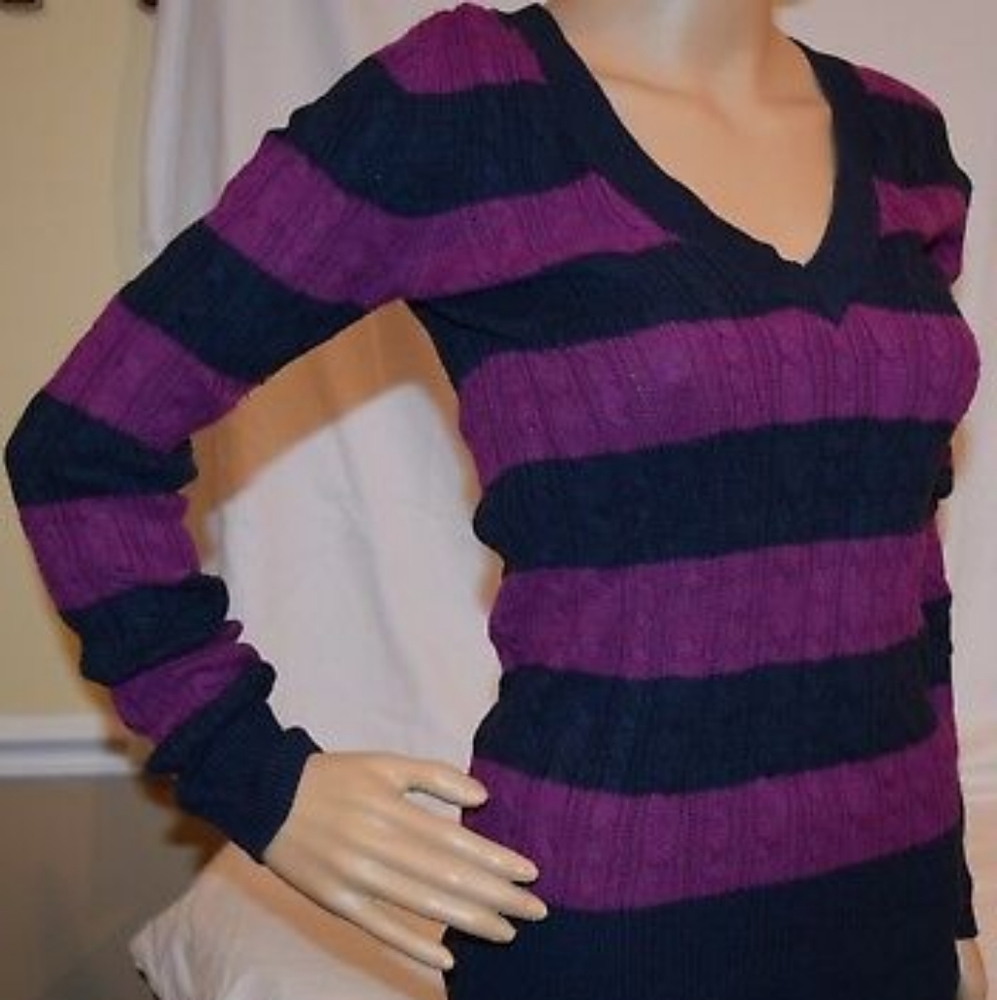 American Eagle Striped Cable Knit Sweater-XS